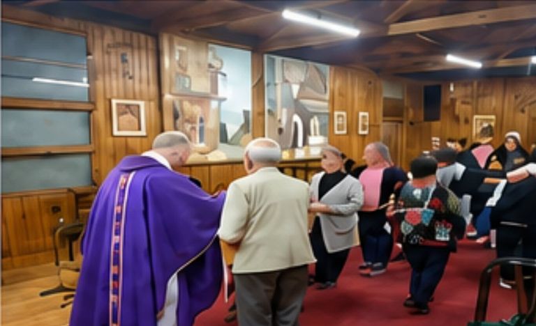 Comunión durante la misa dominical en una capilla