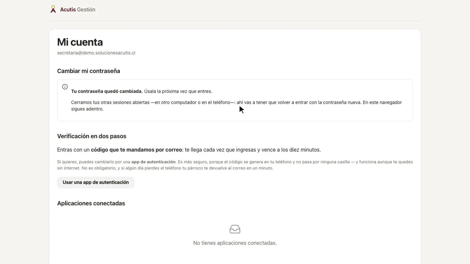 Mi cuenta con el aviso «Tu contraseña quedó cambiada» y las otras sesiones cerradas