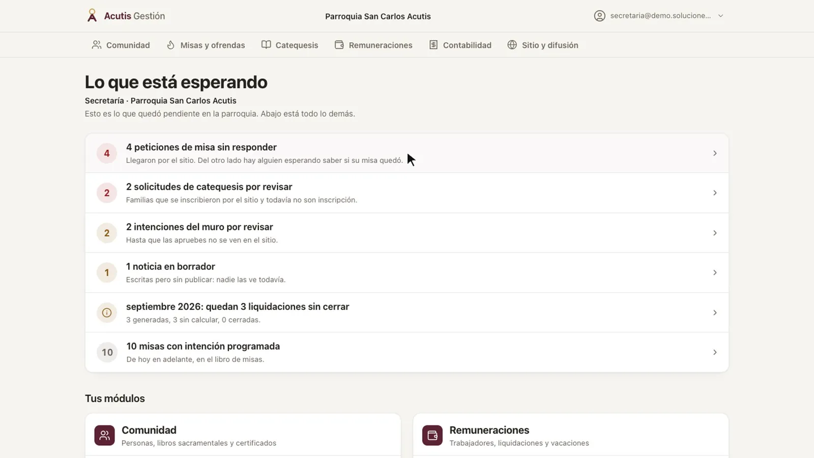 Portada «Lo que está esperando» con la lista de pendientes de la secretaría