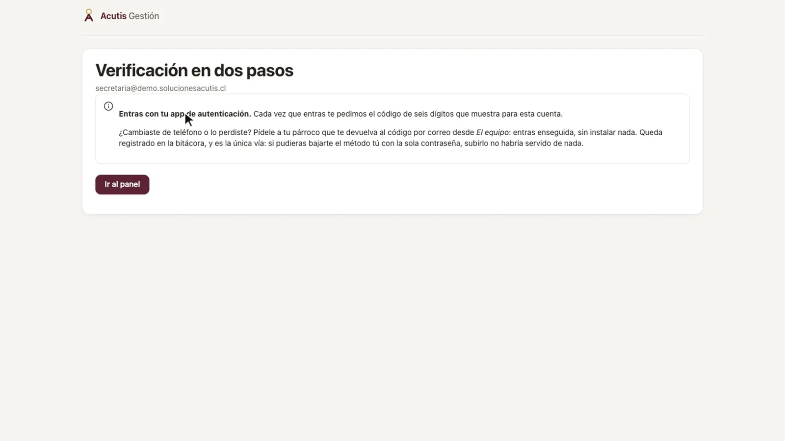 Verificación en dos pasos confirmando que ahora entras con tu app de autenticación